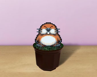 Monty Mole Figurine in Pot, Super Mario Figure, Hama Beads, 8 Bit Art, Super Mario Party, Mario Bros Decor, Gift for Rodent Lover