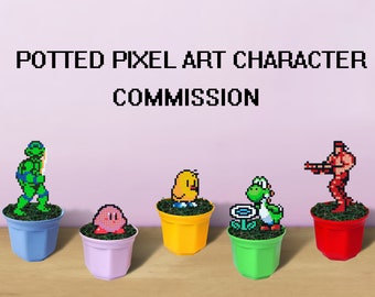 Pixel Art Figurine Commission, FREE PREVIEW, Figure From Game, Custom Hama Beads, Figure in Pot, Gift for Nerd Girl, Character From Game