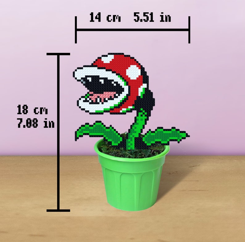 Super Mario Piranha Plant, Pixel Art in Pot, Super Mario Plant, Perler Bead Plant, Figure in Plant Pot, 8 Bit Art Plant, Fake Venus Flytrap image 7