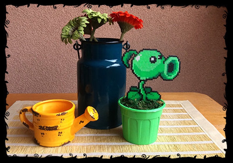 Peashooter Pixel Art Figurine in Pot 6.7 Perler Bead Etsy