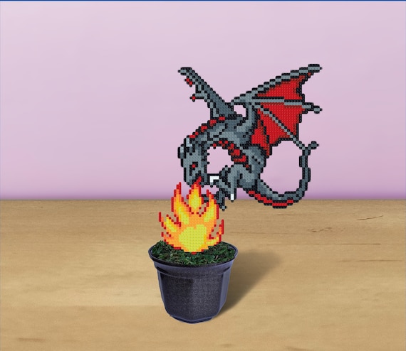 Figura del dragón negro, figura del dragón, regalo para el jugador,  decoración de la casa del nerd, presente para el fan RPG, hama cuentas,  dragón de respiración de fuego -  México