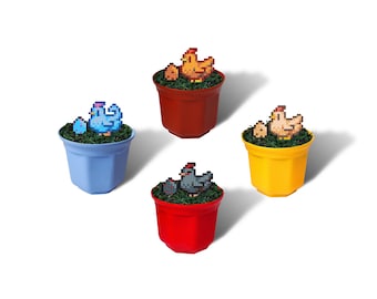 Stardew Valley Chicken Figurine in Plant Pot (3.93"), Stardew Fan Gift, Desk Decoration, Stardew Rooster, Small Decor, Stardew Animal Figure