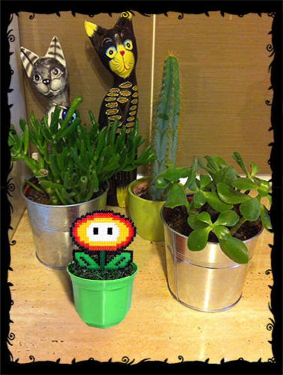 Feu Fleur Super Mario En Pot Pixel Art Perles Hama 55 Fait Main 8 Bit Décoration Plante Fleur Artificielle Cadeau Danniversaire
