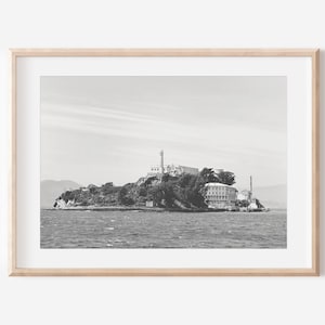 Black and White Alcatraz Prison, Digital Download, San Francisco Print, California Art Print, Landmark Art, Printable Art, Coastal Wall Art