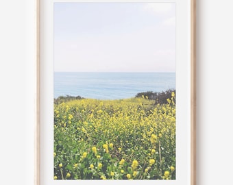 Wildflowers Print, Digital Download, Coastal Photography, Floral Print, Botanical Wall Art, Ocean Landscape, California Coast, Yellow Flower
