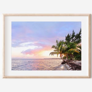 Belize Sunset Photography Print | Tropical Palm Tree Beach Wall Art | Ocean Home Decor | Print or Canvas