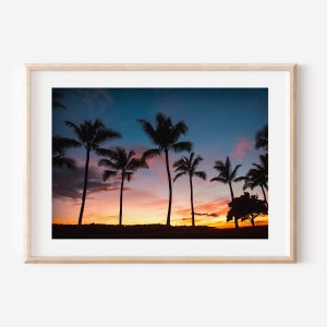 Palm Tree Photo, Sunset Prints, Oahu Hawaii, Sunset Photography, Ocean Sunset Art, Tropical Wall Decor, Hawaiian Art, Sunset Beach Photo