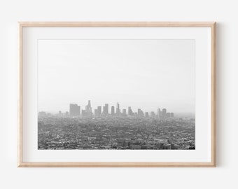 Downtown LA Skyline Photography Print, Black and White Photos, City Wall Art, California Art, Entryway Picture, Large Canvas Wall Art