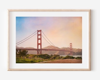 Golden Gate Bridge Print, San Francisco Photo, California Photography, Living Room Wall Art, Coastal Décor, Wall Art Horizontal, Sunset Art
