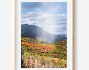 Fall Mountain Art Print Digital Download | Colorful Autumn Leaves | Mountain Photography