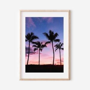 Sunset Palm Trees, Hawaii Print, Sunset Sky, Palm Tree Art, Tropical Decor, Oahu Hawaii, Sunset Art Print, Hawaii Island Art, Travel Photo