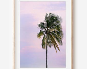 Fotoprint van een Californische zonsondergang met palmbomen | Muurdecoratie met kuststrandthema