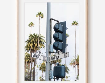 Sunset Blvd, digitaler Download, Kalifornien Druck, Stadt Dekor, Los Angeles Foto, Palmen Kunst, Straßenschild, BEVERVER HILLS Foto, Reisekunst