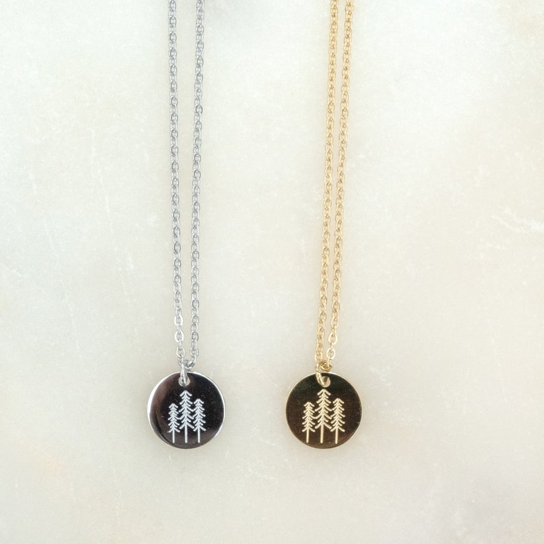 Pine Trees Necklace, Stainless Steel Necklace, Mountain Jewelry, Pine