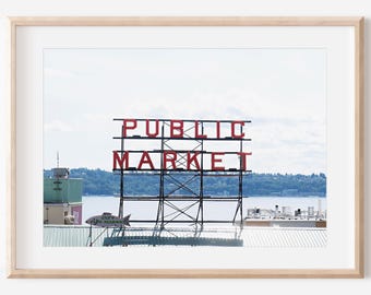 Arte del Mercado Público, Descarga Digital, Letrero de Pikes Place, Impresión de Seattle, Centro de Seattle, Foto del Noroeste del Pacífico, Arte de Seattle, Foto de Monumento Histórico, Impresión de Viaje