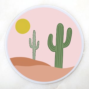 Pegatina del desierto, pegatina redonda, pegatina de cactus saguaro, pegatina para botella de agua, pegatina para portátil, calcomanía de vinilo del suroeste, pegatina impermeable