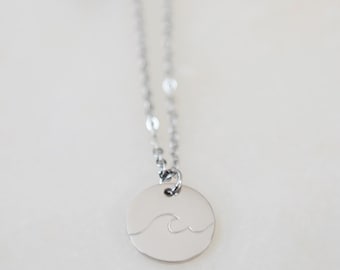 Silver Ocean Wave Necklace| Stainless Steel | Waterproof | Engraved Jewelry | Beach Jewelry for Women | Silver or Gold