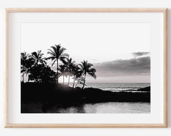 Black and White Palm Tree Print, Digital Download, Oahu Hawaii, Tropical Decor, Coastal Wall Art, Hawaiian Art, Ocean Print, Coastal Art
