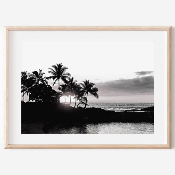 Black and White Palm Tree Print, Digital Download, Oahu Hawaii, Tropical Decor, Coastal Wall Art, Hawaiian Art, Ocean Print, Coastal Art