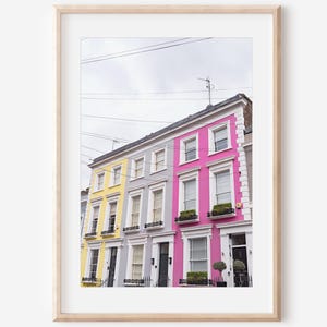 Notting Hill Art, Digital Download, London Travel Print, London City Wall Art, Colorful Houses, London Photography, House Art, City Print
