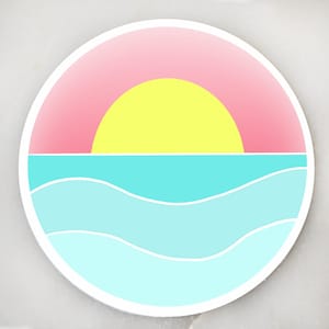 Oceaansticker, cirkelsticker, strandsticker, vinylsticker, waterflessticker, laptopsticker, reiscadeau, reissouvenir, oceaansticker