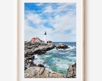 Stampa del faro di Portland Head, fotografia di Portland, Maine, stampa incorniciata, arte del faro, arte costiera, decorazioni nautiche, foto del faro