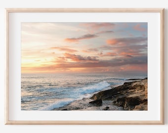Coastal Beach Photo, Digital Download, Sunset Print Art, Ocean Decor, Tropical Wall Art, Beach Photography, Oahu Hawaii, Hawaii Island Art