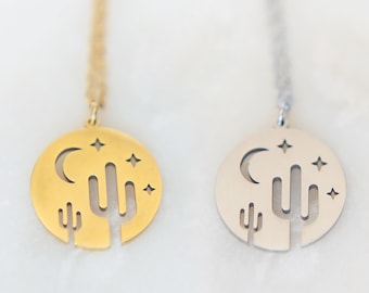 Cactus Charm Necklace | Gold or Silver | Stainless Steel Desert Jewelry