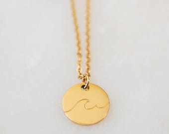 Gold Wave Necklace | Ocean Jewelry |  Stainless Steel | Waterproof Necklace Beach Necklace | Silver Necklace | Engraved Necklace