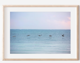 Ocean Photography Wall Art | Digital Download | Sunset Print|  Pelican Photos | Cancun Mexico