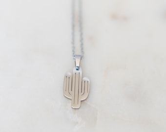 Saguaro Cactus Necklace | Silver Desert Jewelry | Stainless Steel