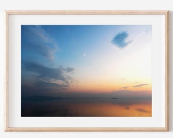 Sunset Landscape Photography Digital Download | Great Salt Lake Utah | Moon Art Print
