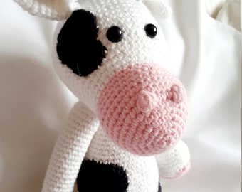 Handmade Crochet Cow Soft Toy - Stuffed Toy, Cuddly Toy. Ideal Baby Gift or Birthday Gift.