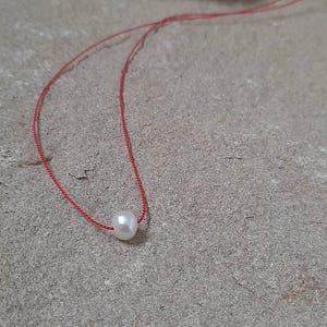 Freshwater Pearl Necklace. Beach Necklace. Floating Silk. Silk necklace, dainty pearl, silk choker, Gift, Surf Jewelry, Indie choker, cord