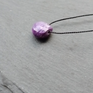 Charoite Necklace. Heart Gemstone Necklace. Minimalist necklace. Fine Silk cord necklace, dainty, purple, woodland necklace, bohemian gift.