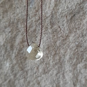Lemon Quartz Silk Necklace, Heart Briolette, Floating Silk, Gemstone on silk thread, Fine silk cord, Minimalist Necklace, wedding necklace