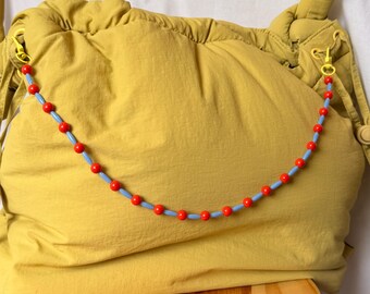Orange, Lilac and Lavender Beads Modern Long Yellow Double Clasp Bag Strap