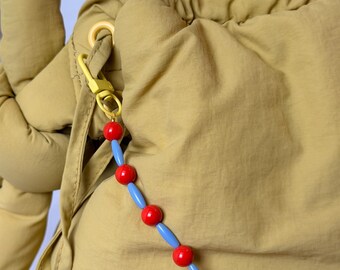 Orange and Blue Beads Modern Long Yellow Double Clasp Bag Strap