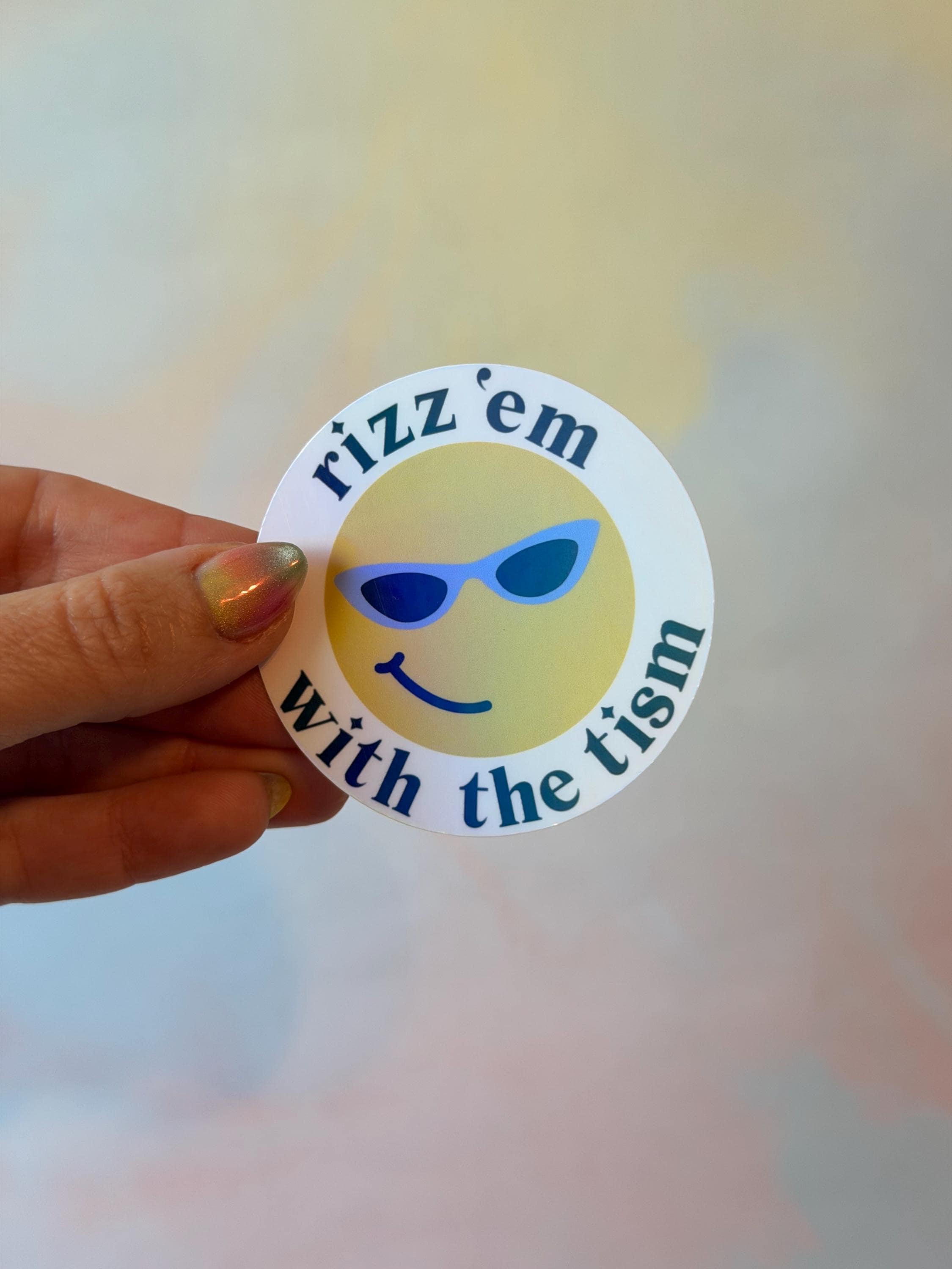 Rizz Em With the Tism Vinyl Holographic Waterproof Sticker - Etsy