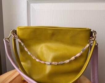 Large Double Clasp Pastel Purple and Stone Modern Beaded Bag Charm Keychain