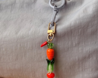 Small Produce Veggie Garden Beaded Bag Charm Keychain