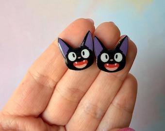 Modern Acrylic Resin Coated Jiji Cat Earring Studs