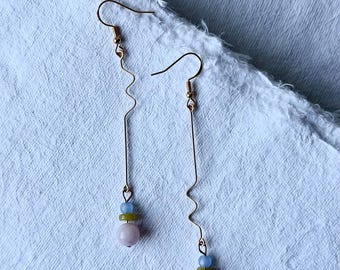 SUMMER DUSK gold zig zag wire beaded modern statement earrings