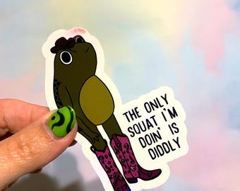 Silly Diddly Squat Cowboy Frog Vinyl Waterproof Holographic Sticker