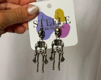 Spooky Silver Skeleton Earrings