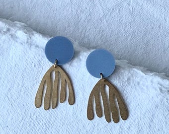 SUMMER DUSK brass and blue Matisse modern acrylic statement earrings