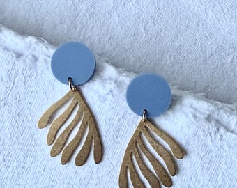 SUMMER DUSK brass and blue coral modern acrylic statement earrings
