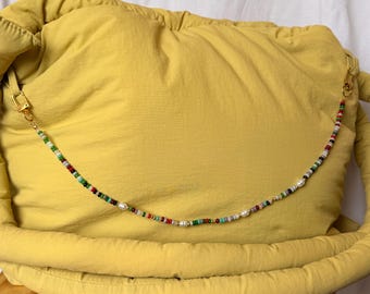 Multicolor, Gold and Pearl Beads Modern Long Double Clasp Bag Strap