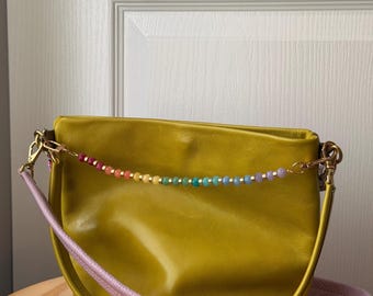 Large Double Clasp Rainbow Modern Beaded Bag Charm Keychain