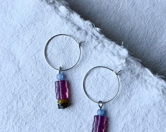 SUMMER DUSK colorful bead charm hoop modern earrings